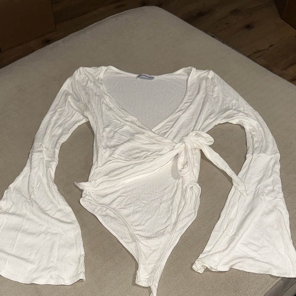 Dainty Hooligan White Long Sleeve Wrap Top